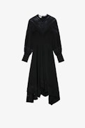 Rozyl Silk Dress - Women’s long black silk dress with draped effect and asymmetric skirt