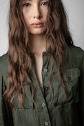 Rack Satin Dress - Women’s khaki satin dress tied at the waist