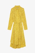 Rallye Chains Silk Dress - Women’s long yellow silk shirt dress with jacquard ZV chains