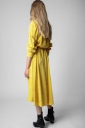 Rallye Chains Silk Dress - Women’s long yellow silk shirt dress with jacquard ZV chains