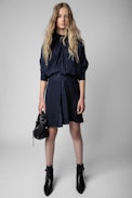 Ritas Jac Leo Silk Dress - Women’s asymmetric mini dress in blue silk and leopard-print jacquard