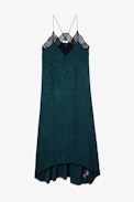 Vestido de seda Risty - Vestido de seda verde con jacquard de leopardo para mujer