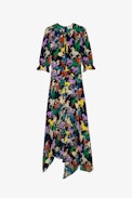Ranage Horses Silk Dress - Women’s long asymmetric dress in blue silk with horse print