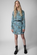 Refla Boho Dress - Blue satiny mini dress with floral print