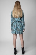 Refla Boho Dress - Blue satiny mini dress with floral print