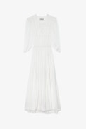 Abito Ryoko in raso - Abito lungo in raso blu bianco drappeggiato con maniche asimmetriche - Donna