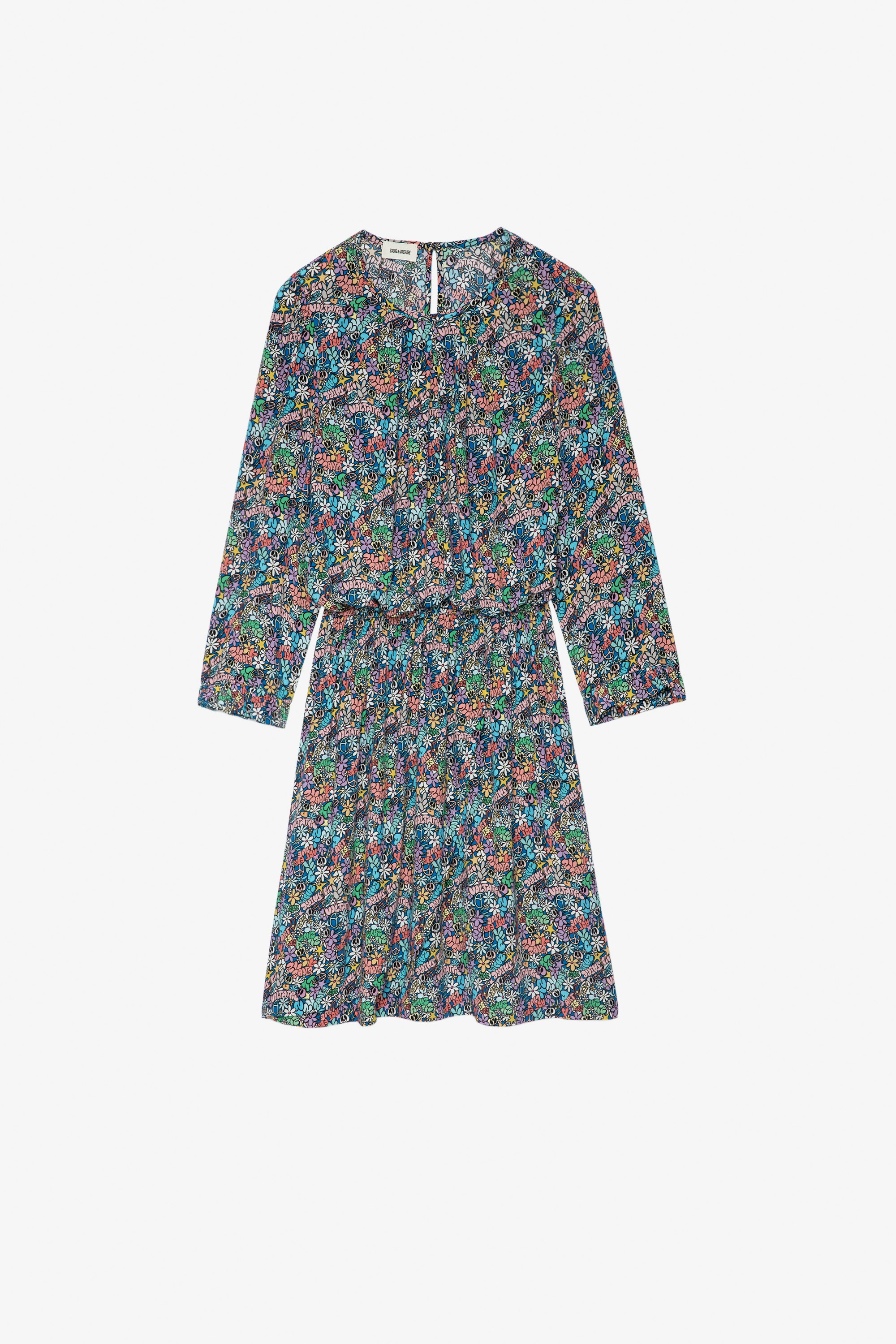 Rivy Dress Women's short dress in floral print with asymmetrical draped skirt