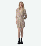 Ruz Dress - Women's yellow crepe short dress featuring liberty print, wings and gathered details.
