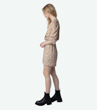 Ruz Dress - Women's yellow crepe short dress featuring liberty print, wings and gathered details.