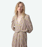 Ruz Dress - Women's yellow crepe short dress featuring liberty print, wings and gathered details.