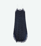 Ristyl Silk Dress - Women's long navy blue silk dress with wing motif.
