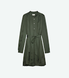 Ritchin Satin Dress - Women’s short khaki satin dress with gathers.
