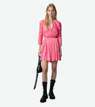 Realine Satin Dress - Women’s short pink satin dress with gathers.