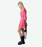 Realine Satin Dress - Women’s short pink satin dress with gathers.