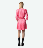 Realine Satin Dress - Women’s short pink satin dress with gathers.