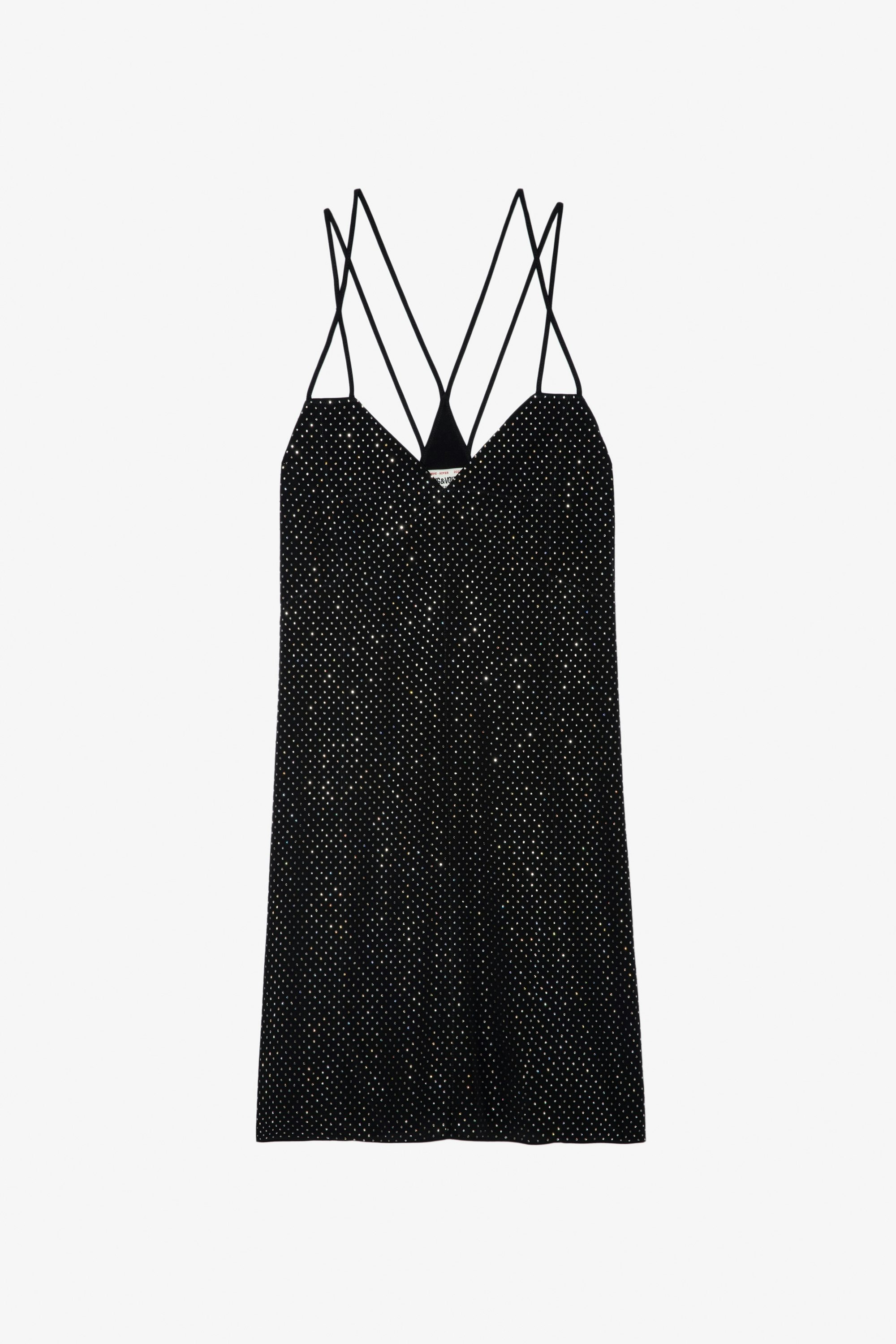 Rohana Diamanté Silk Dress - Women’s short black silk dress with all over diamanté and cross straps.