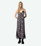 Ristyl Silk Dress - Women’s long black floral-print silk dress.