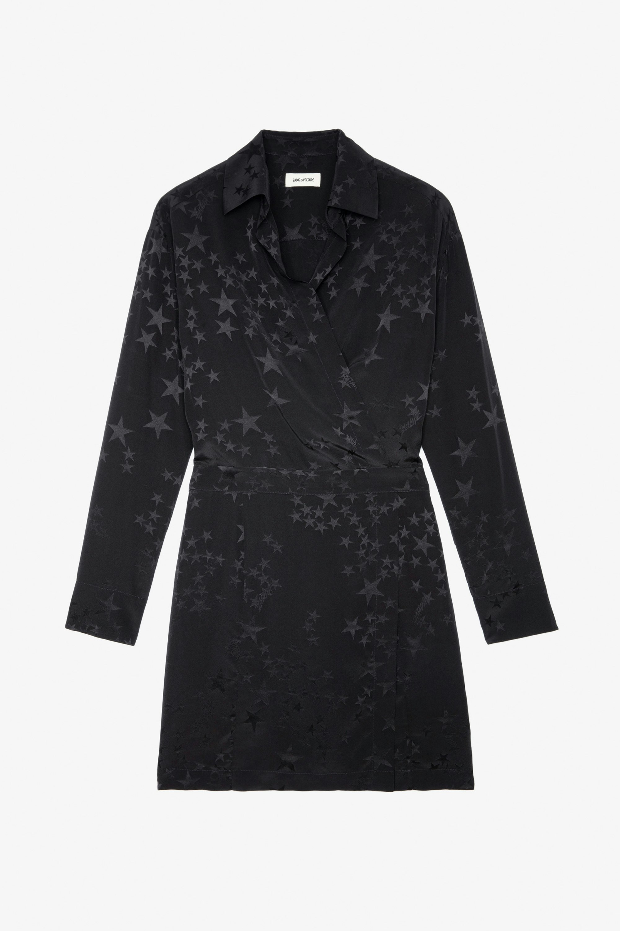 Ravy Silk Jacquard Dress - Women’s short black silk dress in star-print jacquard.