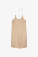 Caro Dress - Women’s short pale pink dress with cross straps decorated with pearls.