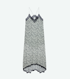 Risty Dress - Women’s long ecru floral-print dress with lace trim.