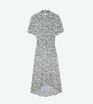 Robe Rima - Robe mi-longue écrue imprimé fleuri à jupe asymétrique.