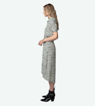 Rima Dress - Women’s ecru floral-print midi dress with asymmetric skirt.