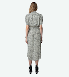 Rima Dress - Women’s ecru floral-print midi dress with asymmetric skirt.