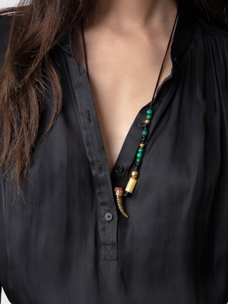 Robe Ritchil Satin - Black satin long dress with 3/4-length sleeves and tie at the waist.