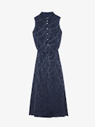 Raosi Dress 100% Silk - Mid-length belted dress in jacquard silk, sleeveless with buttoned neckline.