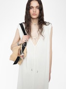 Rimati Dress - Long dress in cotton gauze, front and back neckline, sleeveless, and cords with wings.