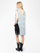 Vestido Rimatis - Vestido corto de viscosa estampada, sin mangas, cordón con alas y cinturón desmontable.