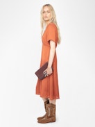 Vestido Rhodral Satén - Vestido midi de satén jacquard ZV, mangas cortas y escote abotonado.
