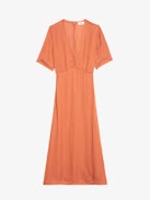 Vestido Rhodral Satén - Vestido midi de satén jacquard ZV, mangas cortas y escote abotonado.