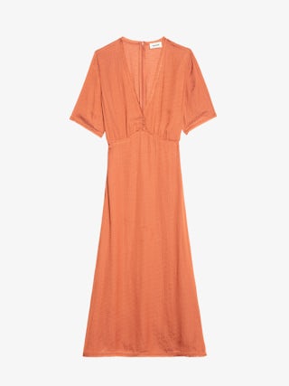 Rhodral Satin Kleid - Midikleid aus ZV Jacquard-Satin, kurze Ärmel und geknöpfter Ausschnitt.