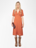 Vestido Rhodral Satén - Vestido midi de satén jacquard ZV, mangas cortas y escote abotonado.