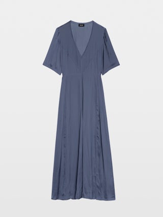 Dress Rodalan Satin - Long dress in Japanese satin with short sleeves and side slit.