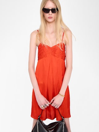 Dress Rippies Satin - Short Japanese satin dress with adjustable straps and a pleated bodice.