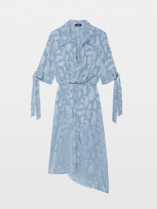 Dress Rhani 100% Silk - Asymmetric mid-length dress in jacquard silk, short sleeves.