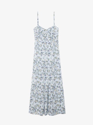 Rippie Dress - Long printed viscose dress with adjustable straps and pleated bodice.