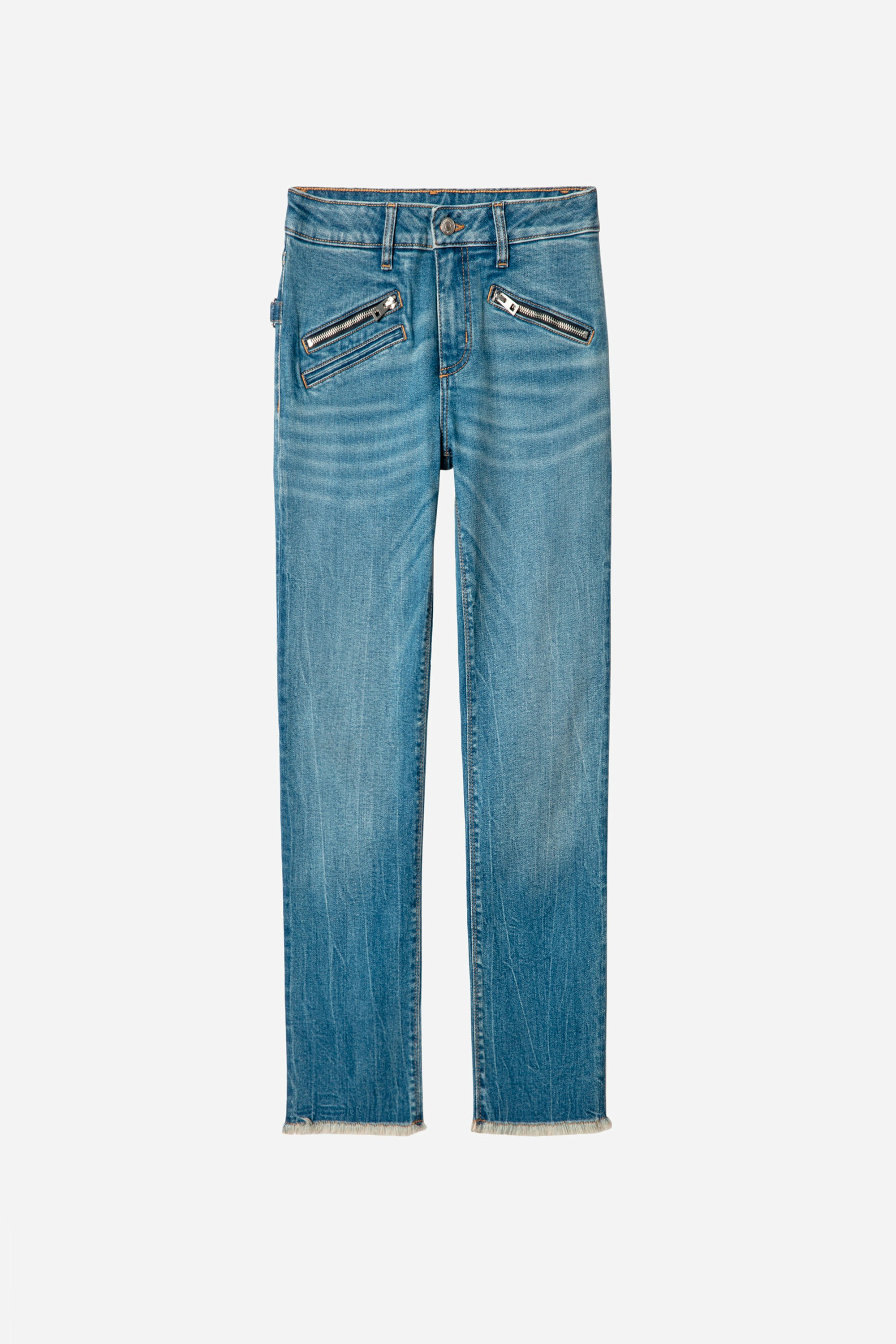 Ava Jeans - Women's blue washed slim jeans.