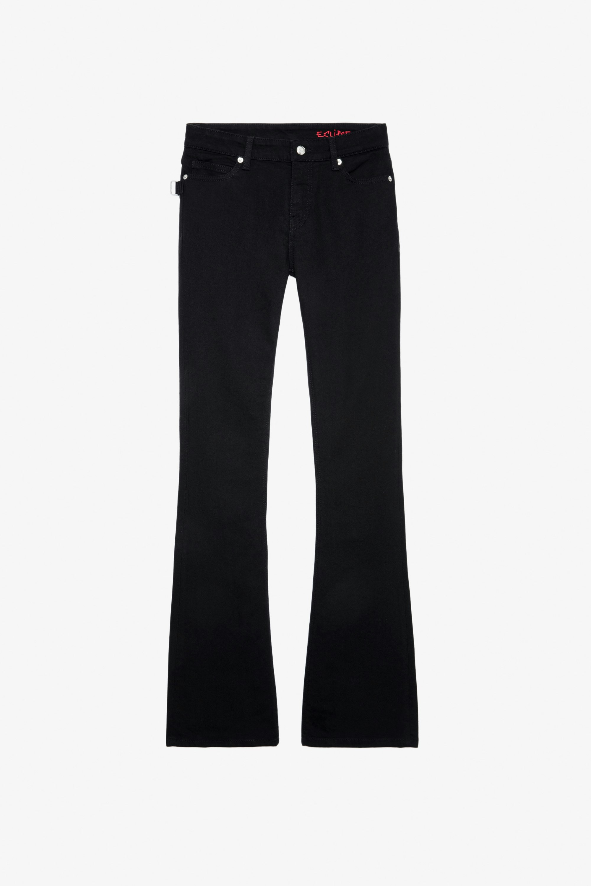 Eclipse Jeans - Women’s flared black denim jeans with “Eclipse” embroidery.