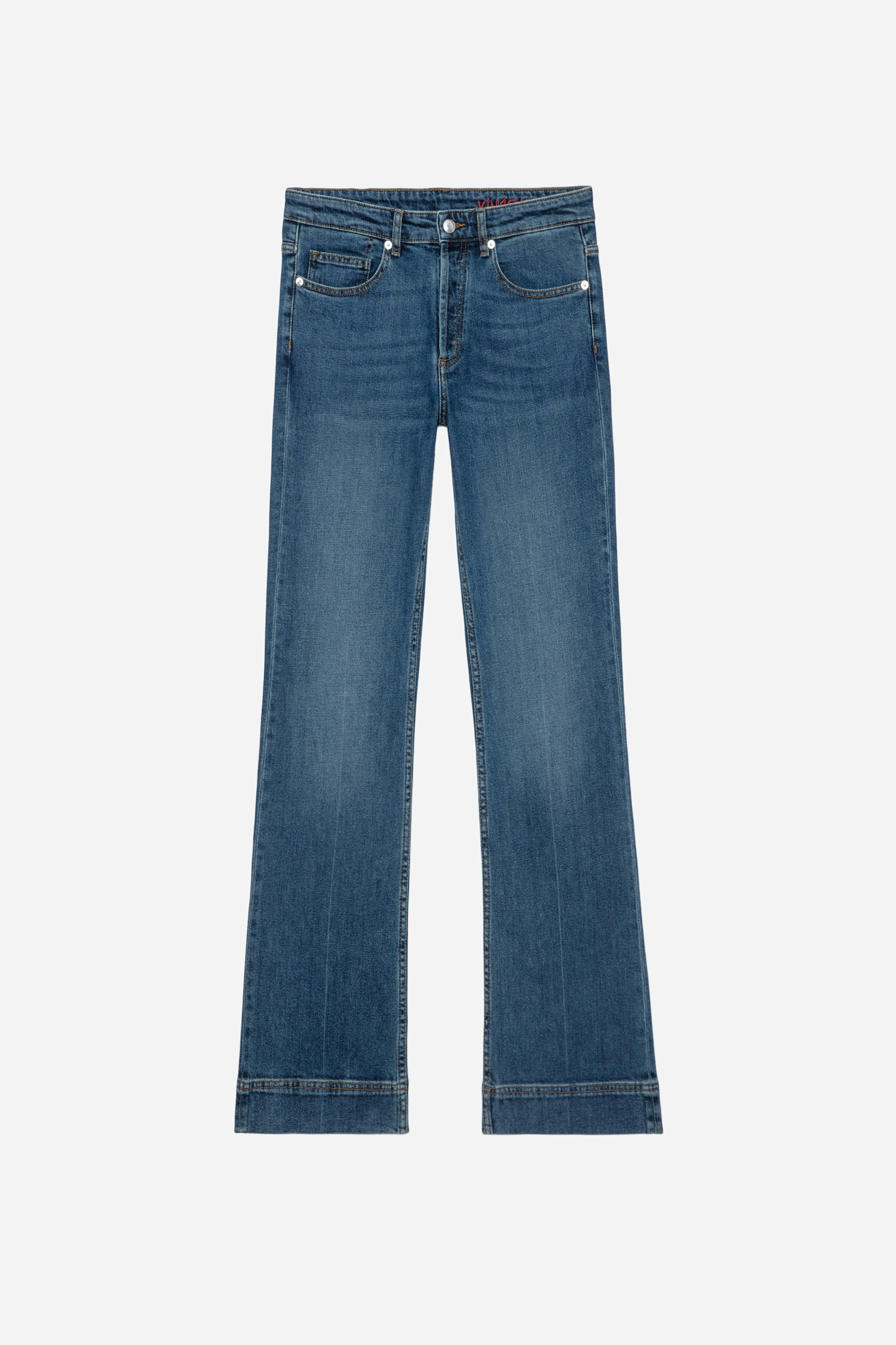 Jeans Vincente - Jeans da donna larghi e svasati in fondo in denim decorati con ricamo "Vincente".