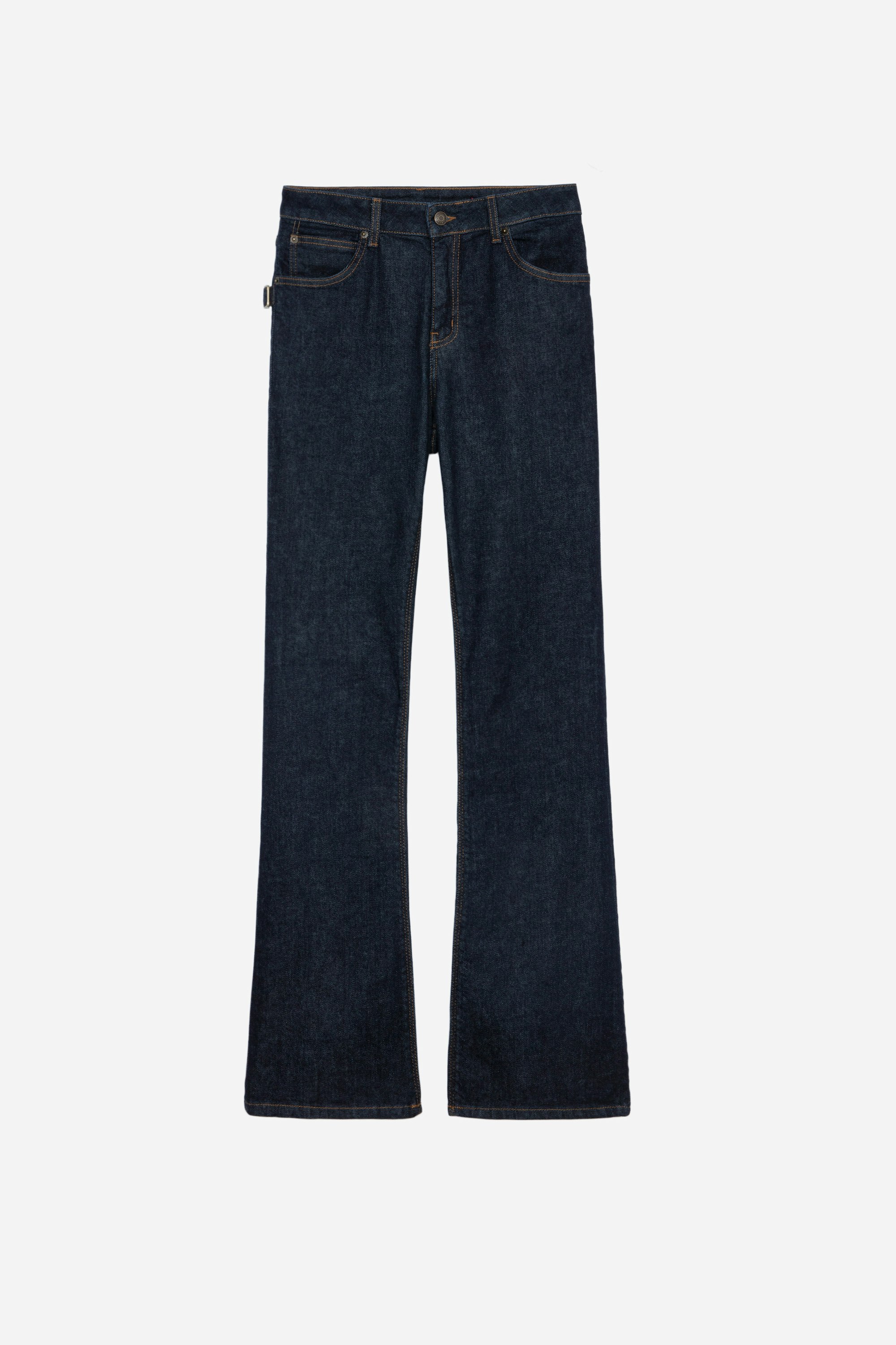 Emile Jeans Women's wide denim jeans with "Emile" embroidery.