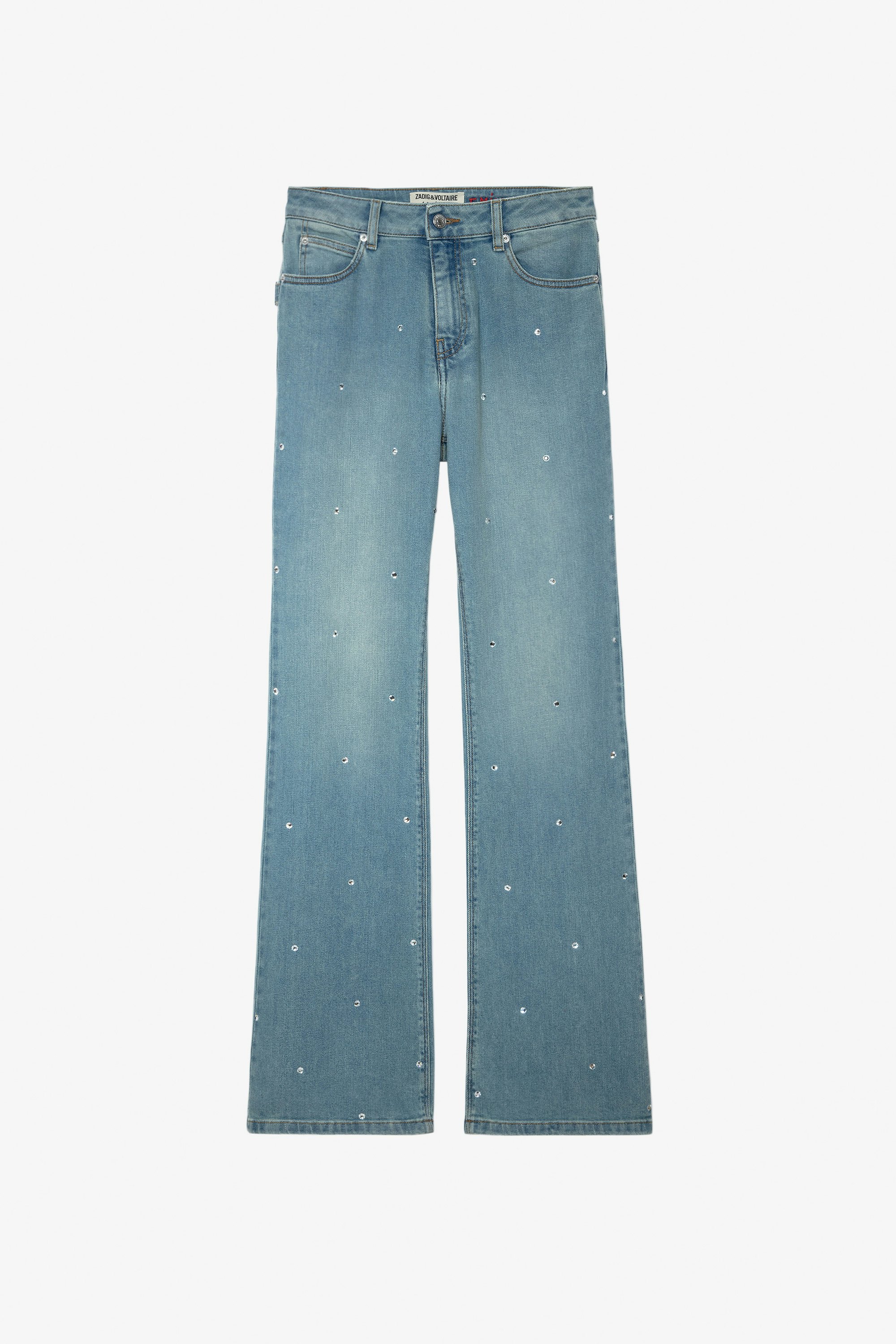 Emile Diamanté Jeans - Unisex's denim wide-leg jeans with diamanté embellishment.