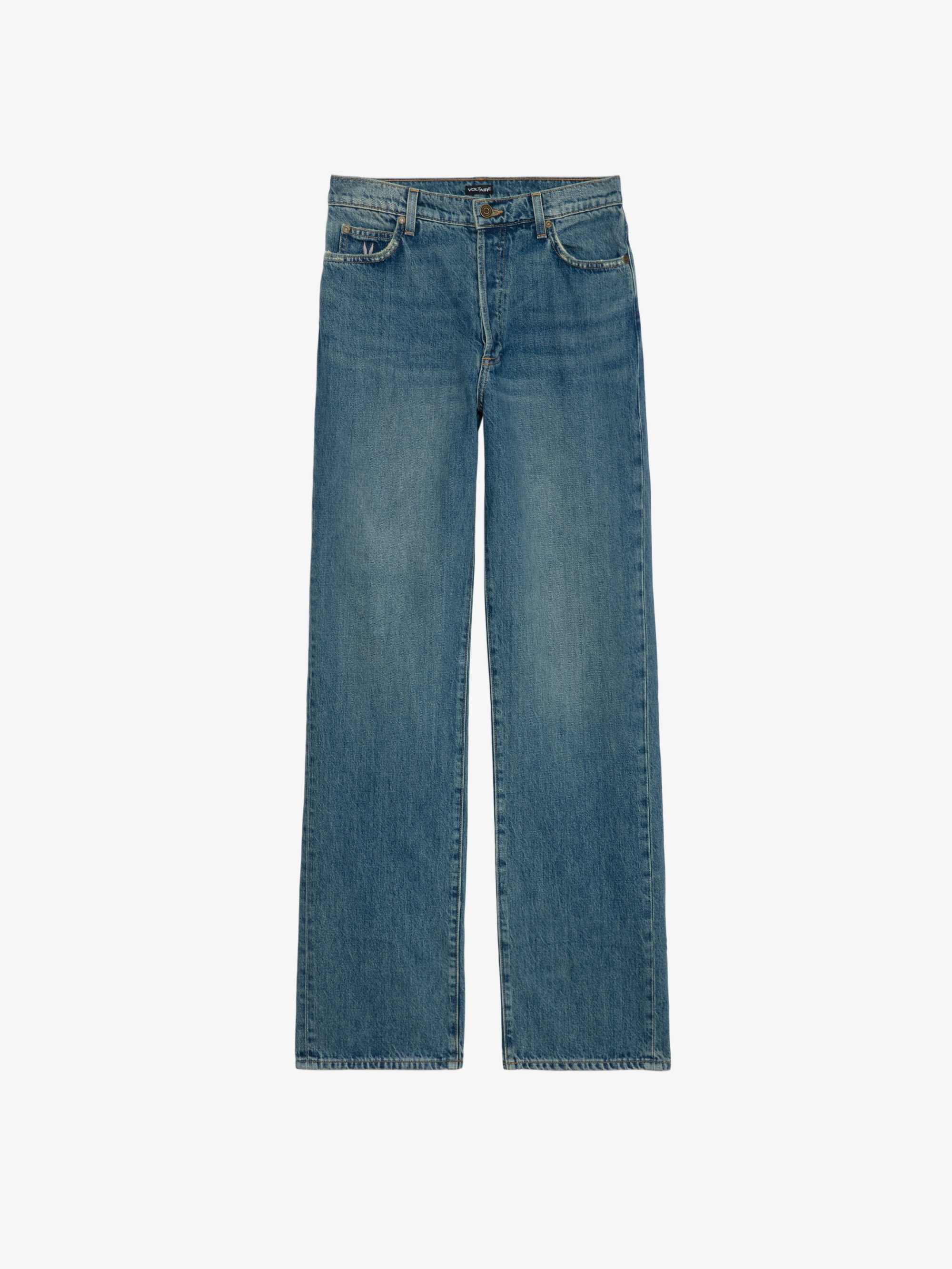 Stevie 90's Jeans - Women's straight leg light wash jeans with Roadrunner & Whiley Coyote patches.