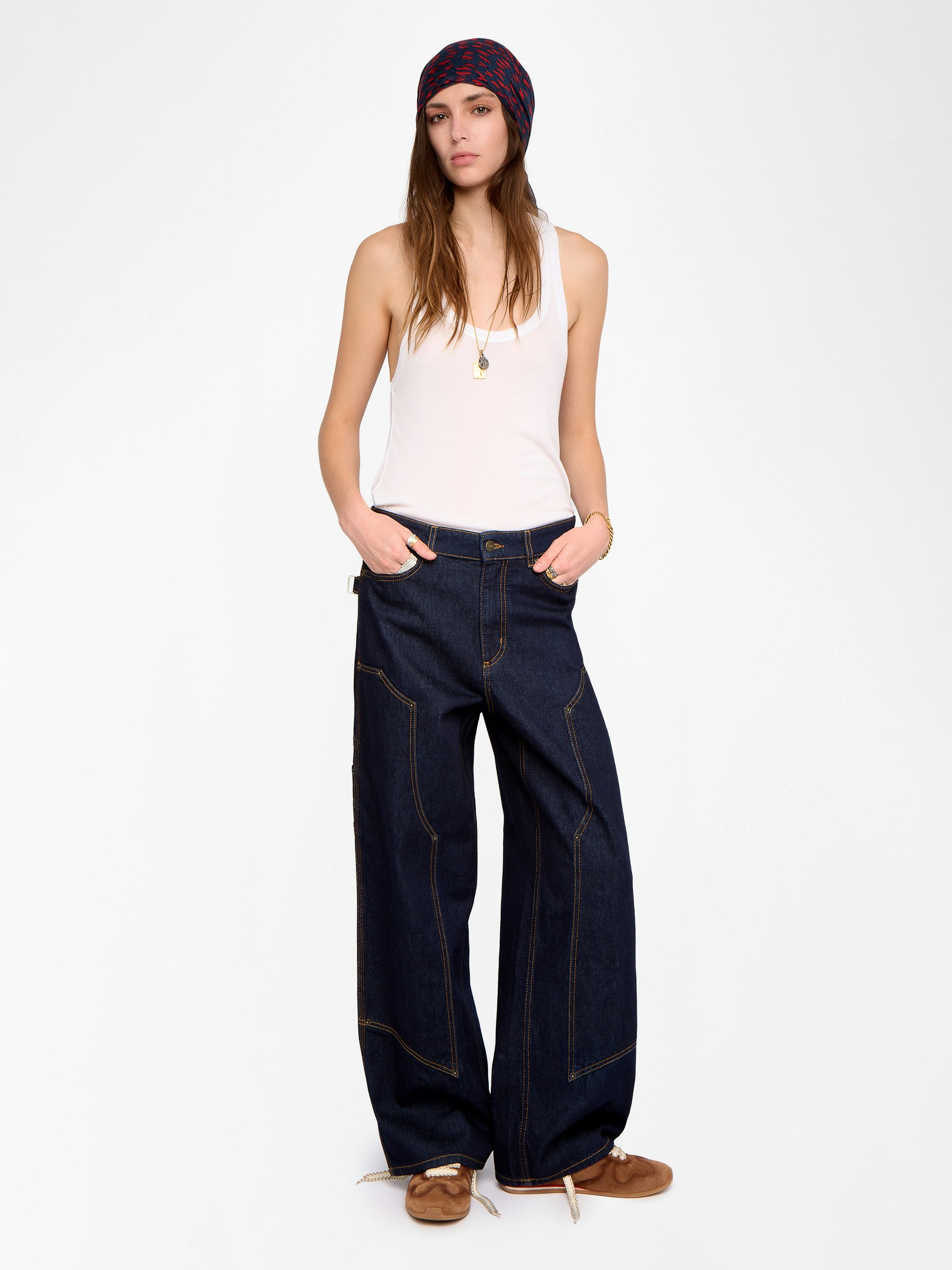 Perya Jeans - Straight jeans in relaxed fit with panels, multiple pockets.