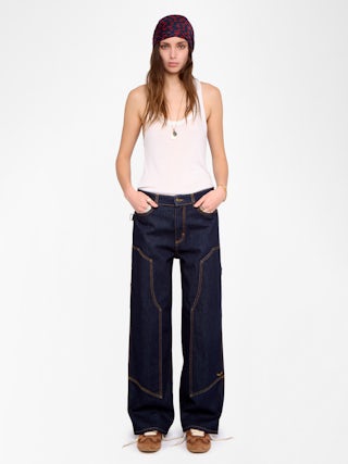 Perya Jeans - Straight jeans in relaxed fit with panels, multiple pockets.