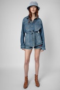 Kiome Denim Jacket - Women’s blue denim jacket with belt
