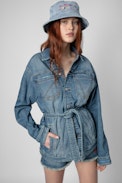 Kiome Denim Jacket - Women’s blue denim jacket with belt