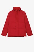 Bristola Down Jacket - Women’s orange down jacket with hood and contrasting signature ZV band.